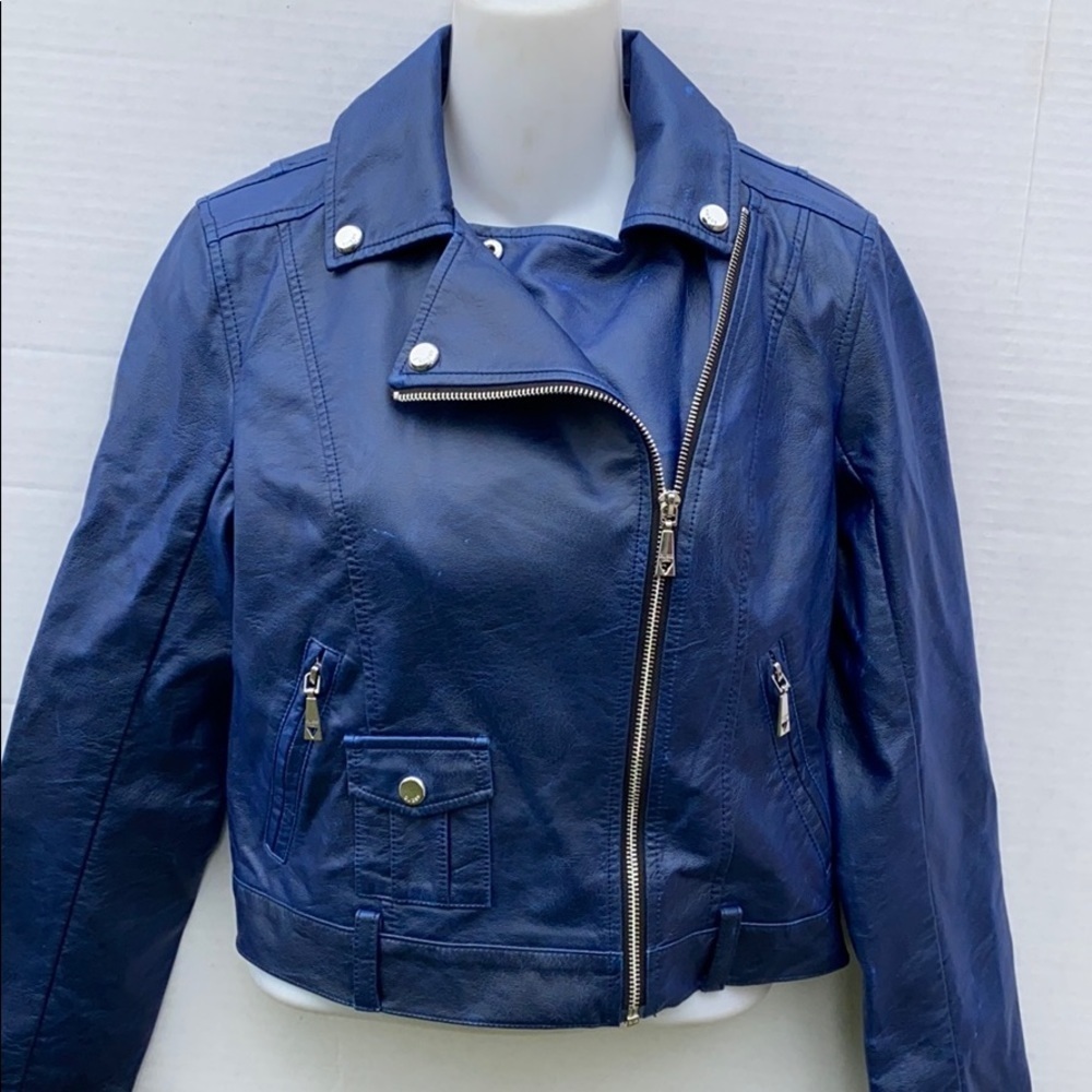 NEW GUESS Navy Blue Leather Jacket SZ S